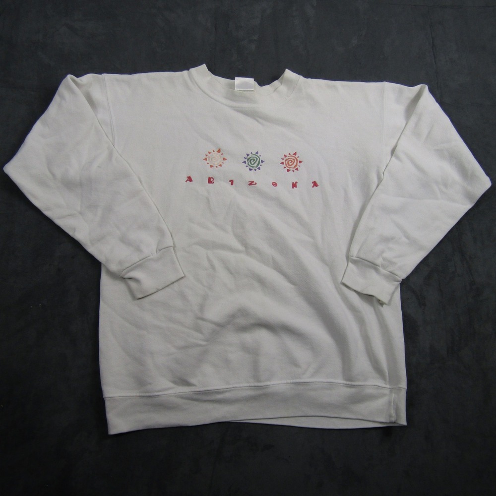 Arizona Jean Co. Sweatshirt Women M White Vintage 90s Embroidered Sun Pullover